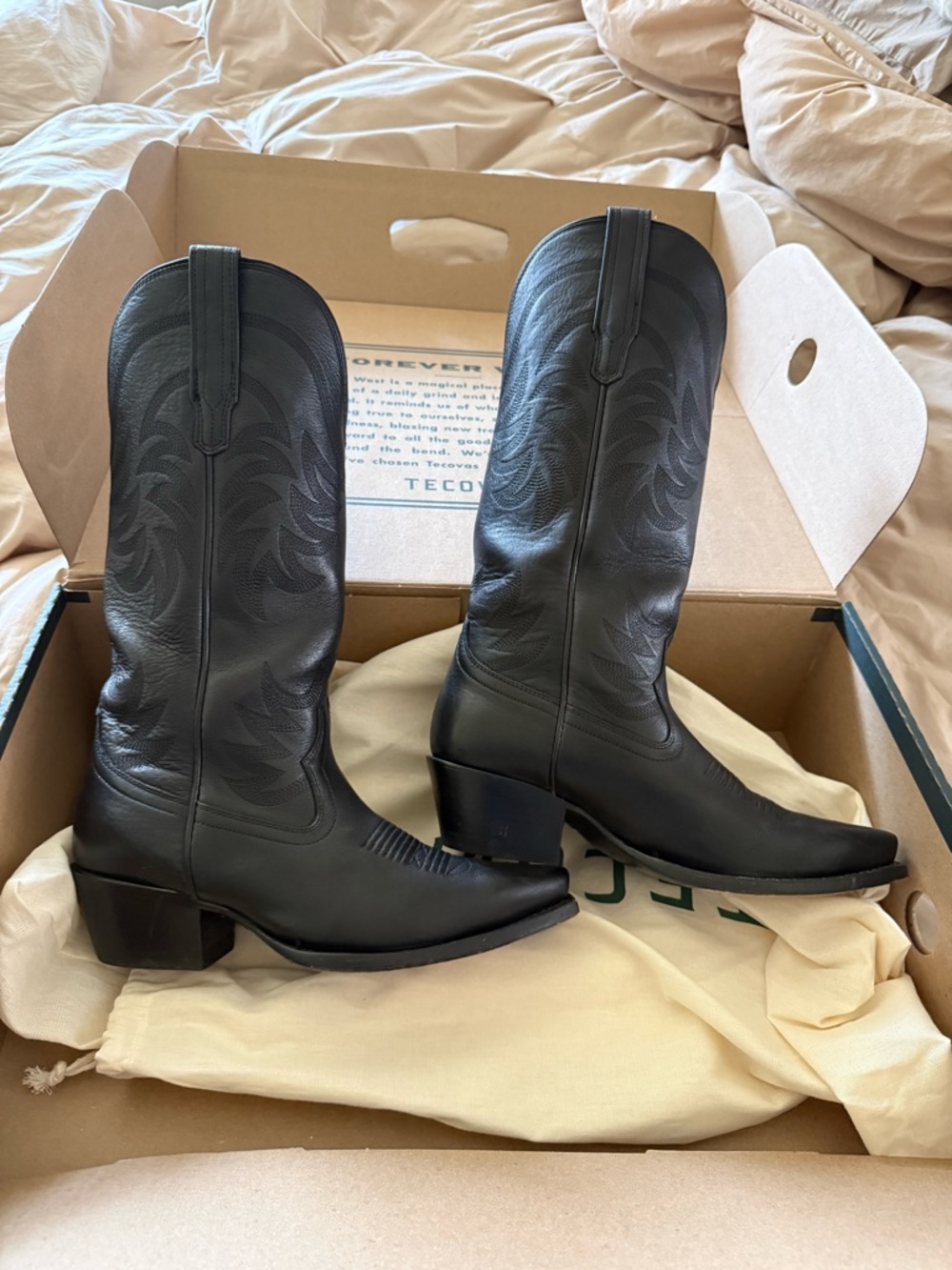 Tecovas Women's Black Leather Cowboy Boots The Annie Midnight - Picture 4 of 10
